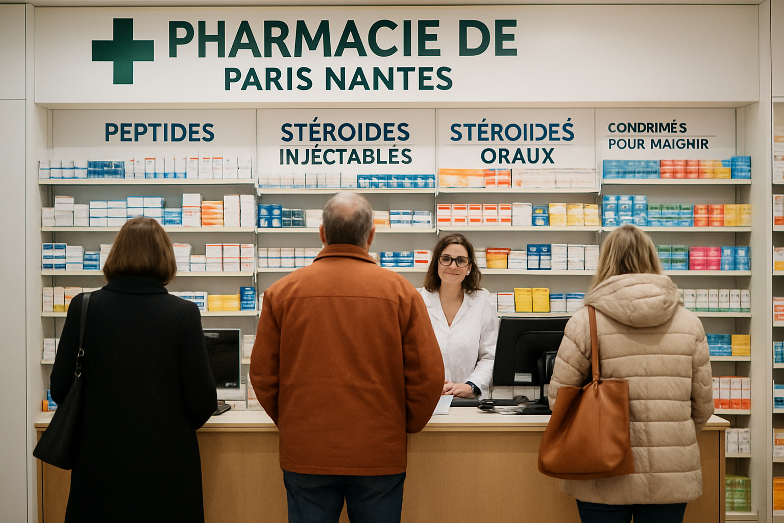 Rayons de produits de santé et phytothérapie à la Pharmacie de Paris Nantes