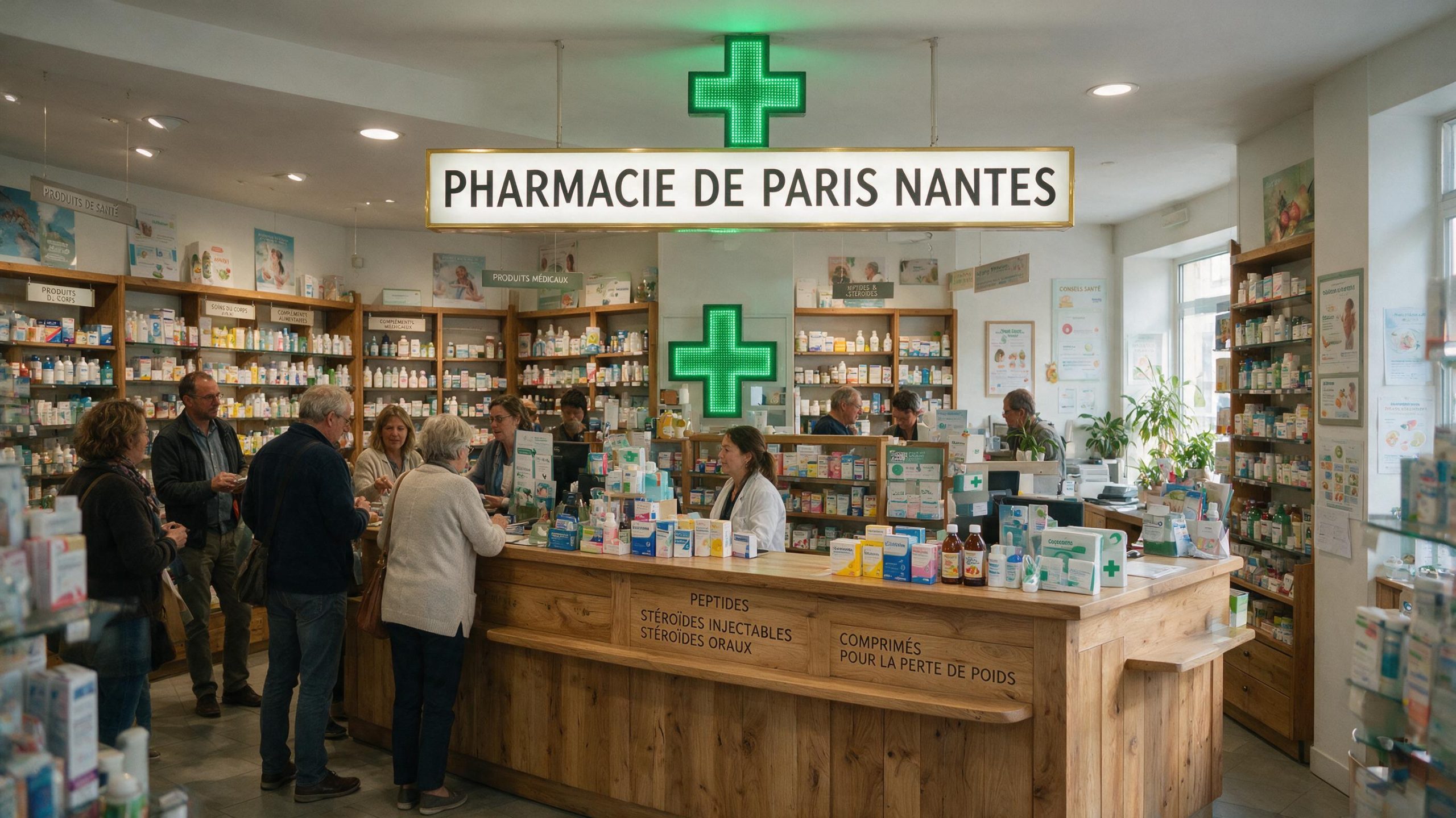 Intérieur de la Pharmacie de Paris Nantes avec rayons de santé et conseils officinaux